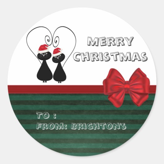 Schattig grappig Santa cats streeppatroon Ronde Sticker (Voorkant)