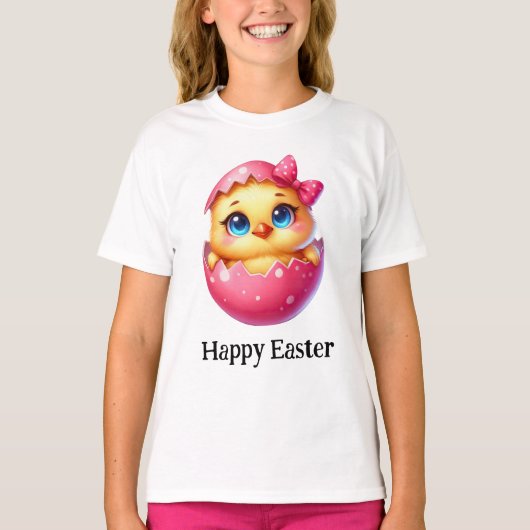 Schattig Grappig Schattige Pasen Baby Chick Roze E T-shirt (Voorkant)