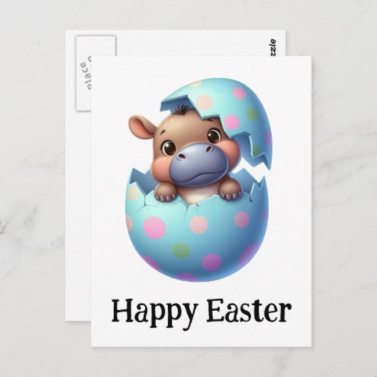 Schattig Grappig Schattige Pasen Baby Hippo Briefkaart (Voorkant / Achterkant)