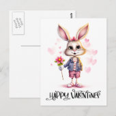 Schattig Grappig Schattige Valentijn Konijn Roze B Briefkaart (Voorkant / Achterkant)