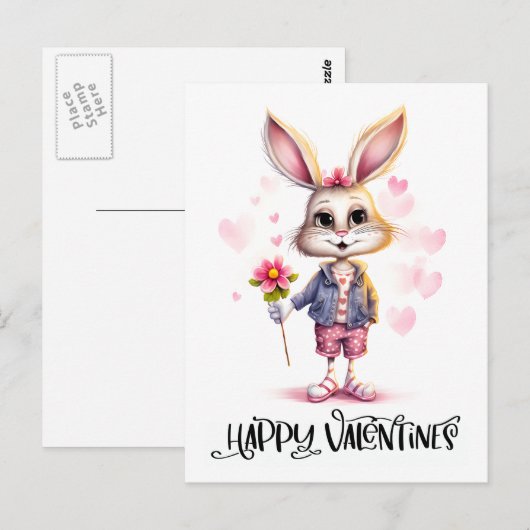 Schattig Grappig Schattige Valentijn Konijn Roze B Briefkaart (Voorkant / Achterkant)