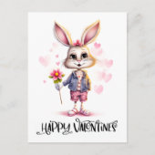 Schattig Grappig Schattige Valentijn Konijn Roze B Briefkaart (Voorkant)