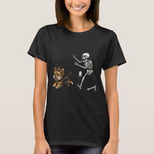 Schattig grappig skelet achtervolgt yorkie hondenl t-shirt