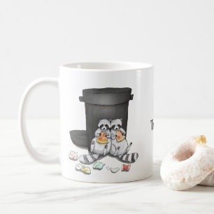 Schattig Grappig Wasbeervriendjes Paar Eet Pizza A Koffiemok
