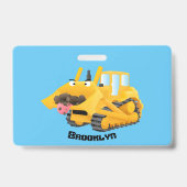 Schattig grappige gele bulldozer cartoonpersonage badge (Achterkant)