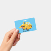 Schattig grappige gele bulldozer cartoonpersonage badge (Handheld)