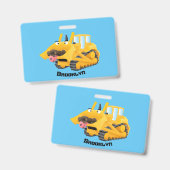 Schattig grappige gele bulldozer cartoonpersonage badge (Voor- en achterkant)