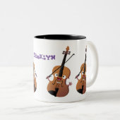 Schattig grappige viool muziek cartoon karakter tweekleurige koffiemok (Voorkant rechts)
