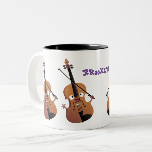 Schattig grappige viool muziek cartoon karakter tweekleurige koffiemok (Voorkant links)