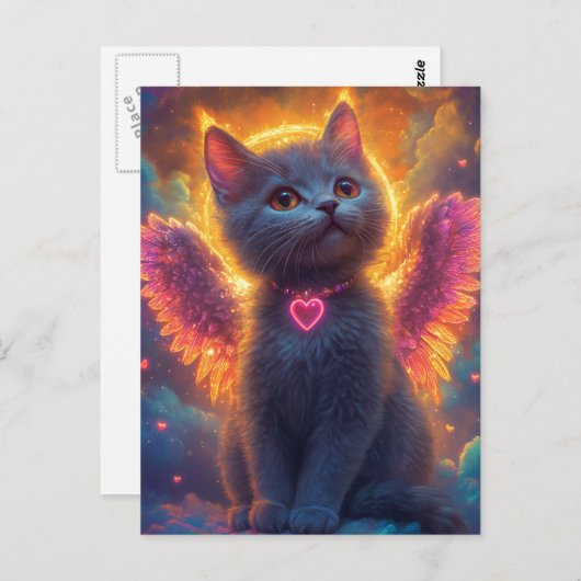 Schattig Grey Angel Kat Briefkaart (Voorkant / Achterkant)