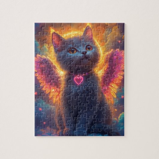 Schattig Grey Angel Kat Legpuzzel (Verticaal)