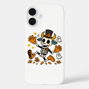 Schattig griezelig skeletgeit met hoge hoed iPhone 16 hoesje