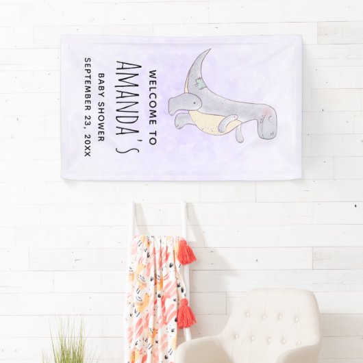 Schattig grijs dinosaurus Speelgoed Waterverf Baby Spandoek (Insitu)