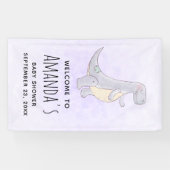 Schattig grijs dinosaurus Speelgoed Waterverf Baby Spandoek (Horizontaal)