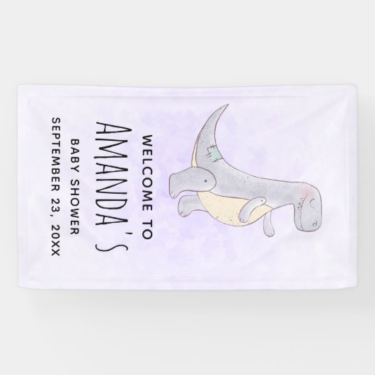 Schattig grijs dinosaurus Speelgoed Waterverf Baby Spandoek (Horizontaal)