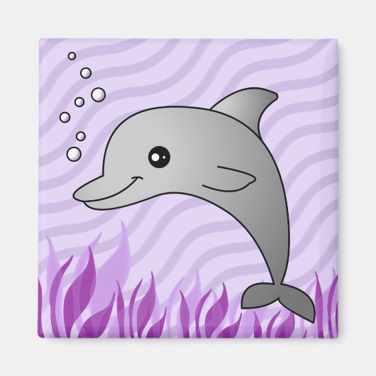 Schattig Grijs Dolfijn in Paarse Water Magneet (Voorkant)
