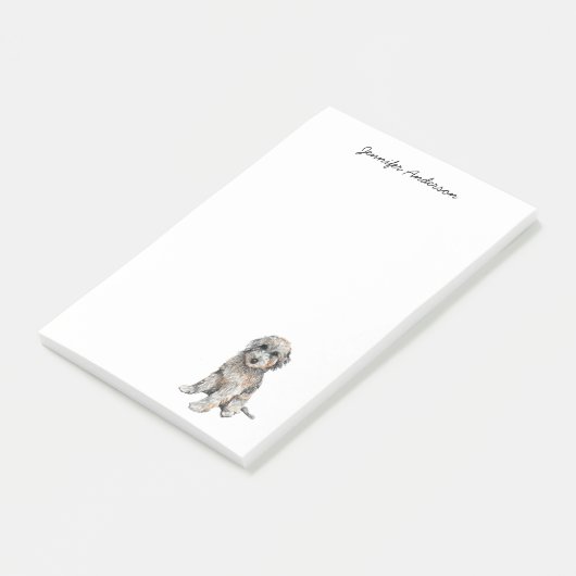 Schattig grijs Doodle waterverf Dog gepersonalisee Post-it® Notes (Schuin)