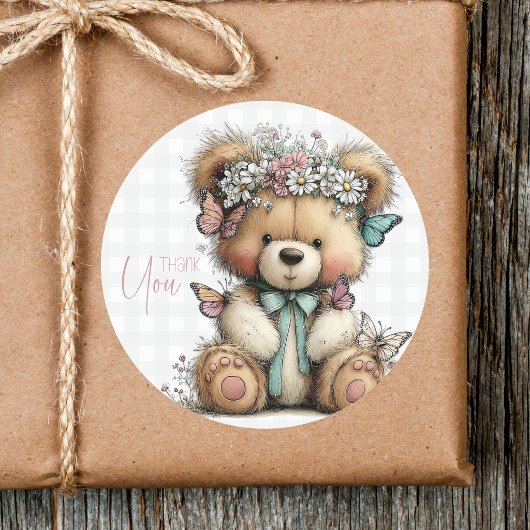 Schattig Grijs Geruit Teddy Bloemendank Je Ronde Sticker