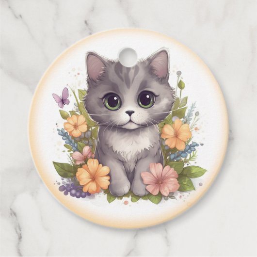 Schattig grijs katje bedankt bedankjes labels (Voorkant)
