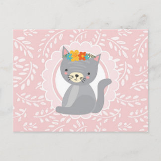 Schattig grijs katje roze witte kat briefkaart