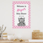 Schattig grijs kitten en harten meisje Baby shower Poster (Keuken)