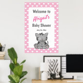 Schattig grijs kitten en harten meisje Baby shower Poster (Thuiskantoor)