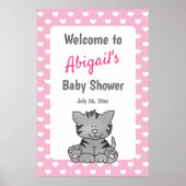 Schattig grijs kitten en harten meisje Baby shower Poster (Voorkant)