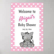 Schattig grijs kitten en harten meisje Baby shower