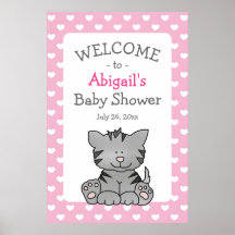 Schattig grijs kitten en harten meisje Baby shower