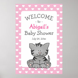 Schattig grijs kitten en harten meisje Baby shower Poster