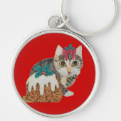 Schattig grijs kitten likken poot met kerst sleutelhanger (Voorkant)