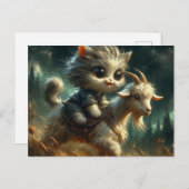 schattig grijs kitten rijden op een geit briefkaart (Voorkant / Achterkant)