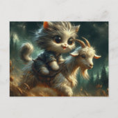 schattig grijs kitten rijden op een geit briefkaart (Voorkant)