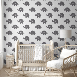 Schattig grijs olifant behang
