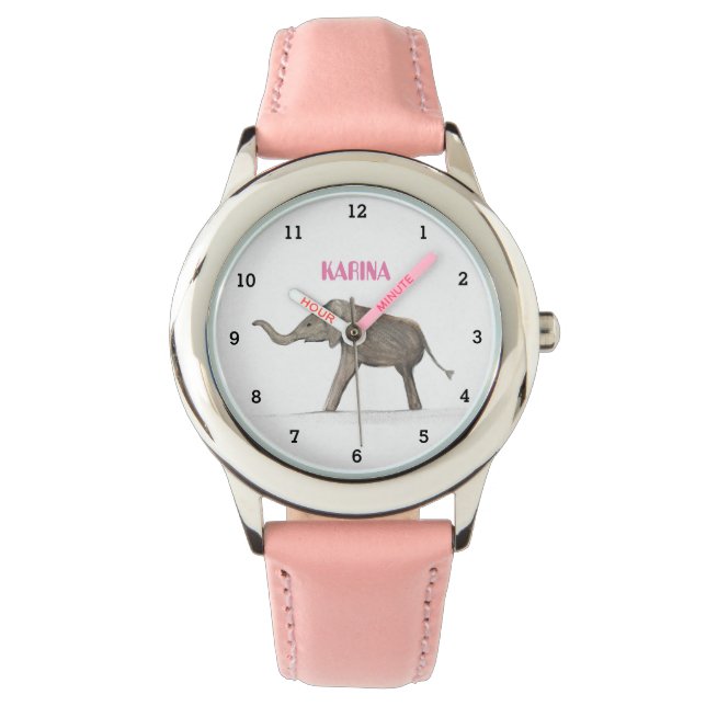 Schattig grijs Olifant Dier Girly Kinder Horloge (Voorkant)