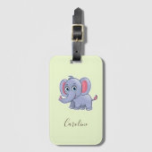 Schattig grijs olifant groen bagagelabel (Voorkant (verticaal))
