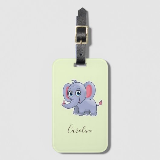 Schattig grijs olifant groen bagagelabel (Voorkant (verticaal))