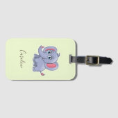 Schattig grijs olifant groen bagagelabel (Voorkant (horizontaal))