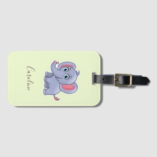 Schattig grijs olifant groen bagagelabel (Voorkant (horizontaal))