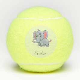 Schattig grijs olifant groen tennisballen