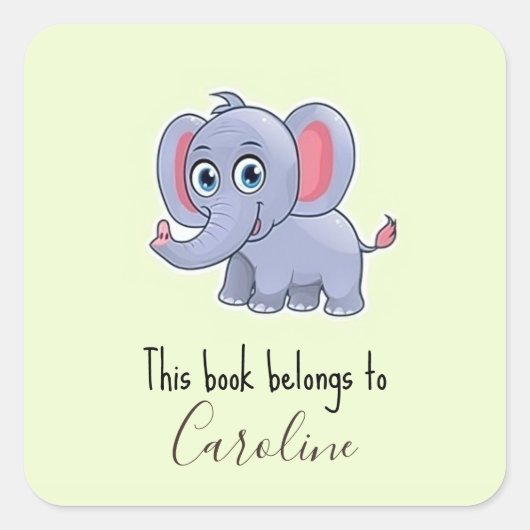 Schattig grijs olifant groen vierkante sticker (Voorkant)