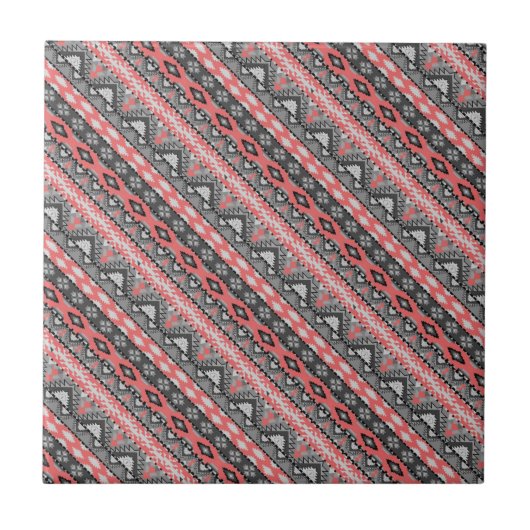 Schattig grijs rood azteeks patroonontwerp tegeltje (Voorkant)