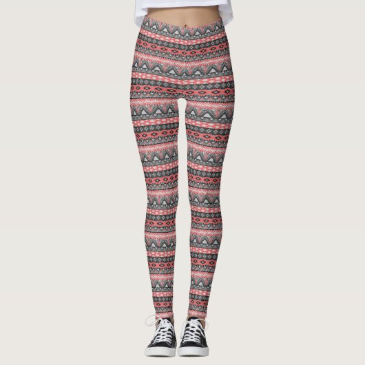 Schattig grijs rood azteekse patroonontwerp leggings (Voorkant)