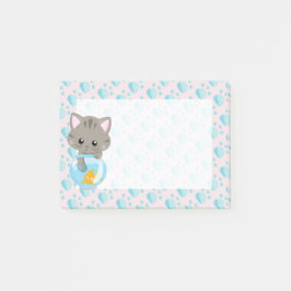 Schattig grijs tabby kitten met vissenkom post-it® notes
