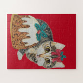 schattig grijs tafeltje katje voor kerstmis legpuzzel (Horizontaal)