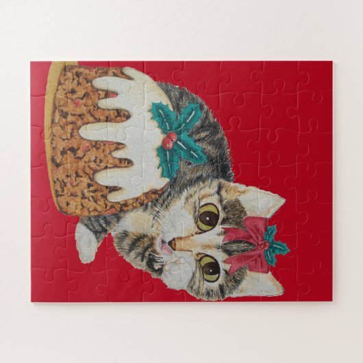 schattig grijs tafeltje katje voor kerstmis legpuzzel (Horizontaal)