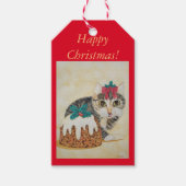 schattig grijs tafeltje kitten die paw kerstkunst  cadeaulabel (Voorkant)
