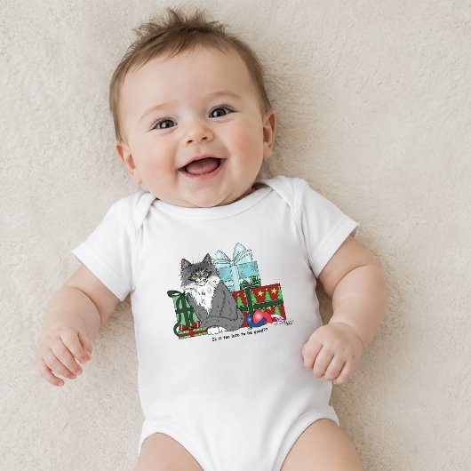 Schattig grijs wit Kerstmis katje cadeaus blauw Romper