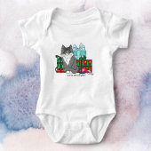 Schattig grijs wit Kerstmis katje cadeaus blauw Romper