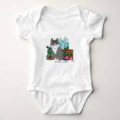 Schattig grijs wit Kerstmis katje cadeaus blauw Romper (Voorkant)
